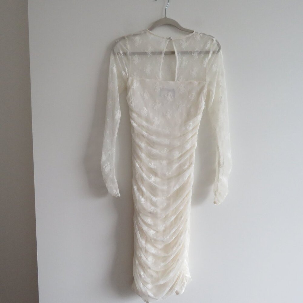 BHLDN Bailee White Lace Ruched Stretch Bodycon Dress Romantic Wedding Size S - Picture 11 of 14